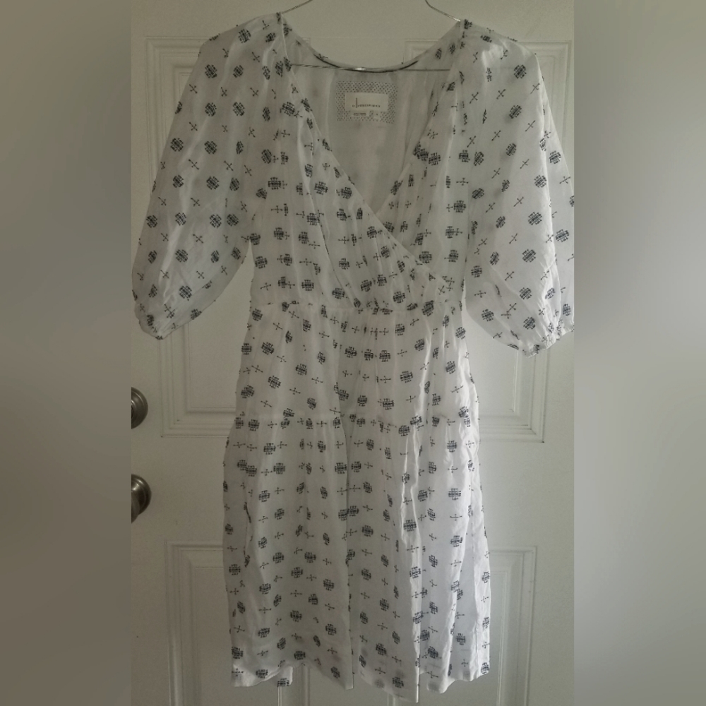 Anthropologie white and blue cotton spring/ summer dress size small